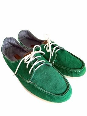OluKai Heleuma Canvas Drop-In Heel Boat Shoes Kelly Green Size 7 Slip on Loafers